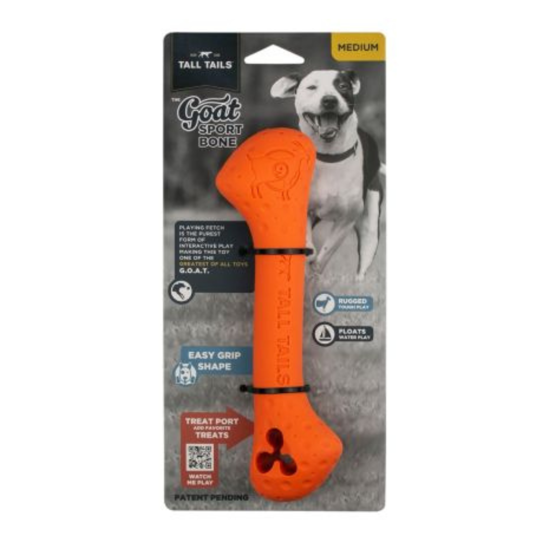 Tall Tails G.O.A.T. Rubber Sport Bone - Durable Treat and Fetch Toy for Dogs
