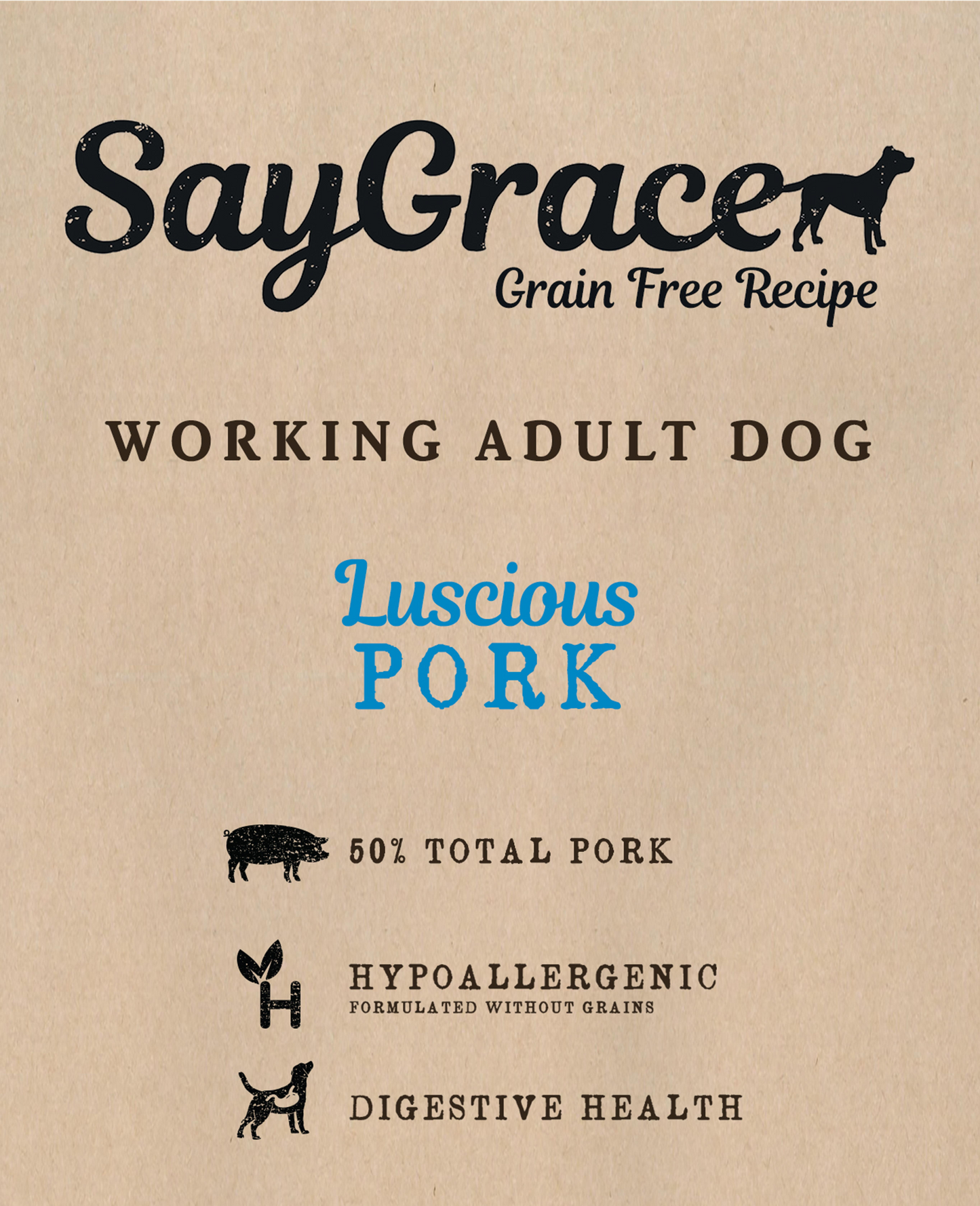 SayGrace Grain-Free Working Adult Luscious Pork Dry Dog Food