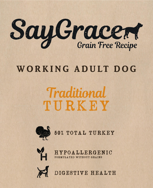 SayGrace Grain-Free Working Adult Traditional Turkey Dry Dog Food